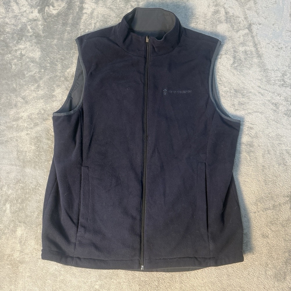 Free Country Reversible Full Zip Vest Men's M Black Fleece & Gray Softshell
